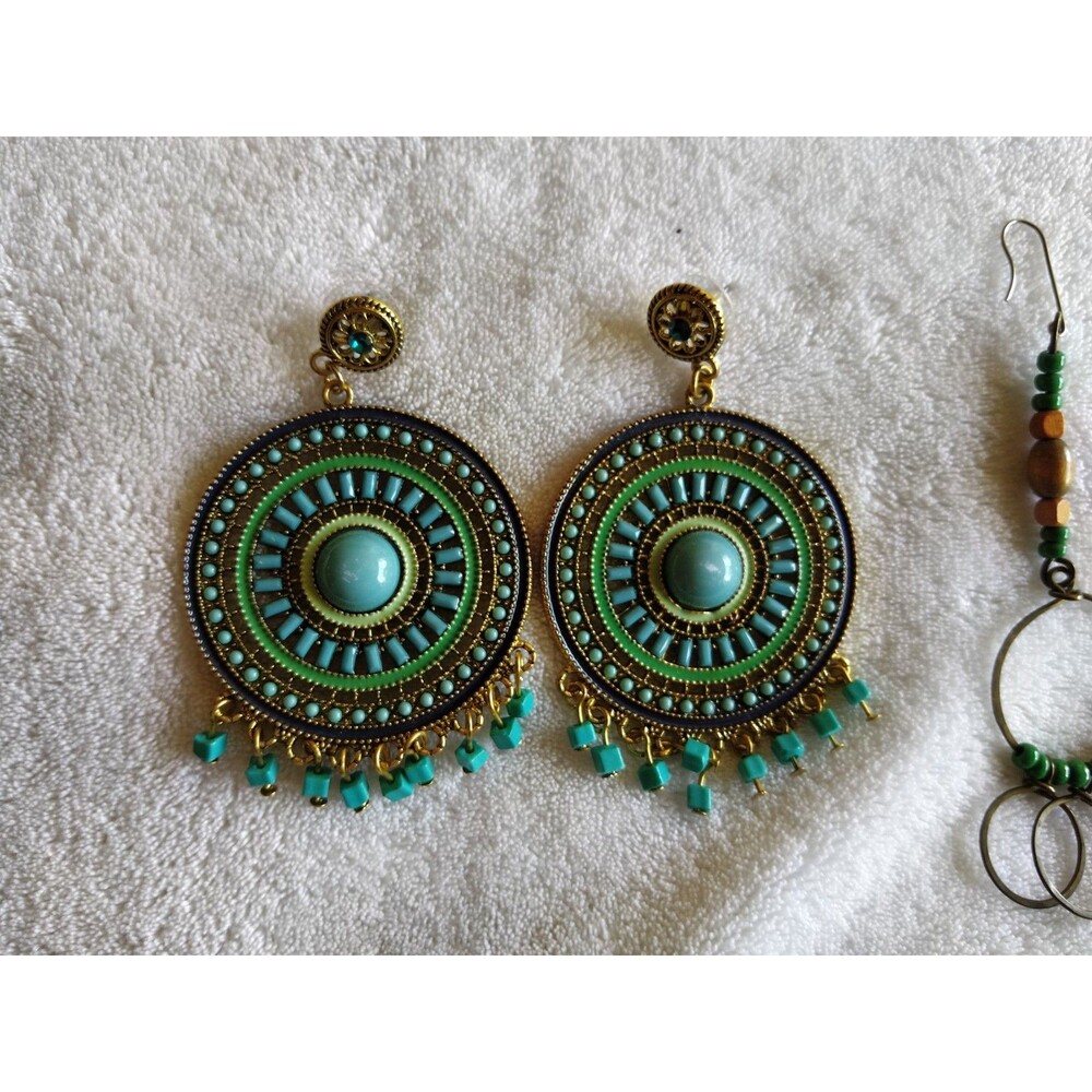 Earring Lot BOHO Seeds Beaded Bohemian Dangle Drop Hoop Chandelier Pierced - Picture 11 of 16
